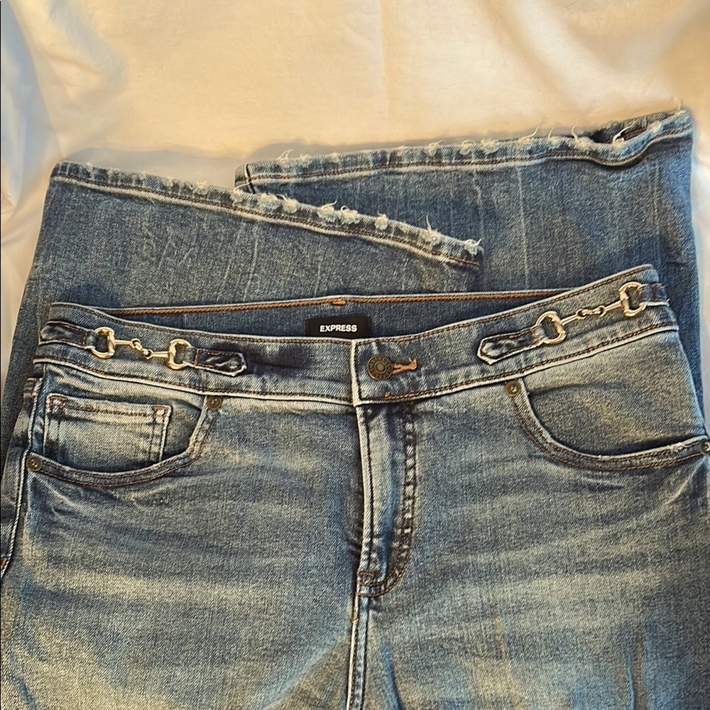 Express Blue Ankle Cropped Jeans with Vintage-Inspired Look 8R wide leg